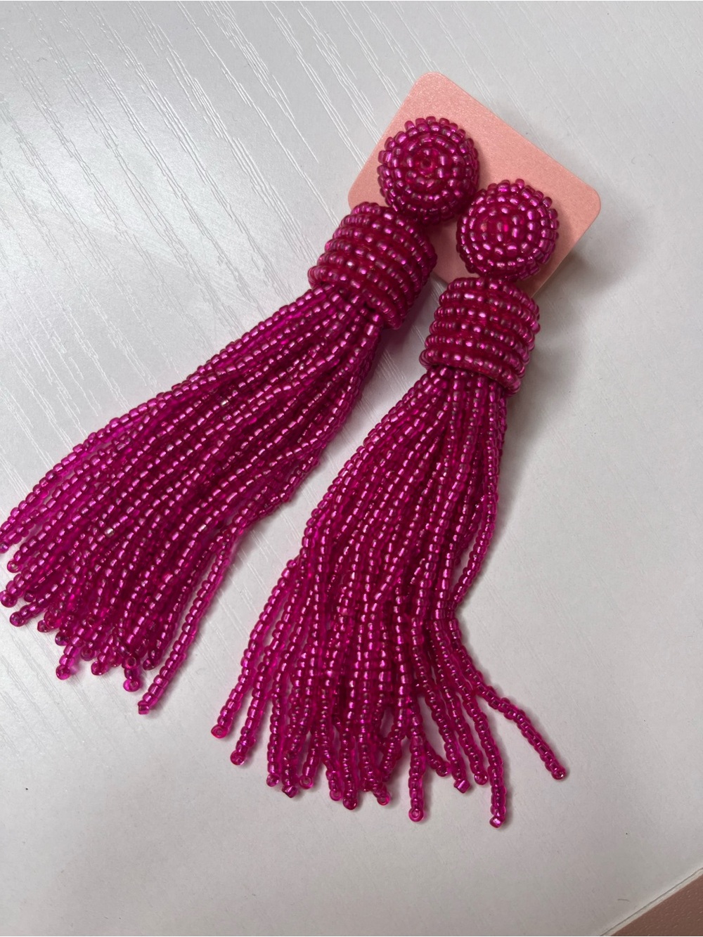 Fuchsia Beaded Tassel Drop Earrings